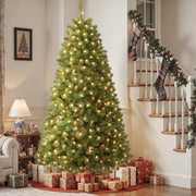 Lolsea 7ft Pre-Lit Premium Artificial Hinged Christmas Tree with Warm White Lights, Green