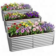 Land Guard Galvanized Metal Raised Garden Bed, 3 Pack, 6x3x2 ft, 2 ft Deep Root Elevated Steel Planter Box, Silver