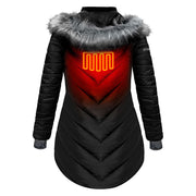 ActionHeat AH-LPJKT-5V-W-B-XS 5V Heated Long Puffer Jacket with Hood for Ladies, Black Small