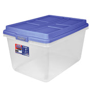 Hefty 72 Quart Clear Storage Bin with Blue HI-Rise Lid, Patented Stackable Design, Double-Rimmed Base, Large Click-Secure Latches