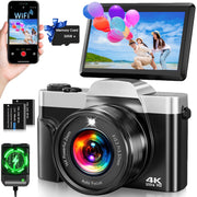 ACTITOP Digital Camera, 64MP UHD 4K, WiFi Enabled, 3-Inch 180 Flip Screen, 16X Digital Zoom, Point and Shoot, Black