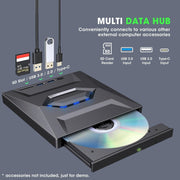 Finopo Drive 6in1 External CD DVD Drive for Laptop, Black
