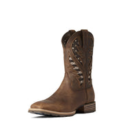 Ariat Hybrid VentTEK Western Boots, Wide Square Toe, Distressed Brown/American Flag, Leather with Breathable Mesh, 11