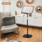 IAJXWI Floor Book Stand, Adjustable Height Wooden Reading Holder with Page Clips, Black