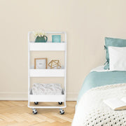 Seville Classics 3 Bin Metal Rolling Storage Utility Cart with Handle, Lockable 2-Inch Swivel Wheels, White