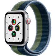 Apple Watch SE Cell 44mm Silver Aluminum - Abyss Blue/Moss Green Sport Loop MKRM3LL/A