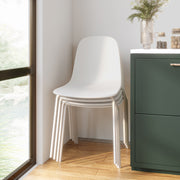 Mainstays Modern Stackable Dining Chairs, Set of 4, White, Metal Legs, Curved Backrest, Supports 250 lbs