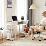 Concetta D-3CZ 48 Inch Small Desk with Fabric Drawers and Storage Shelves, White