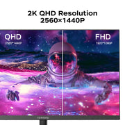 Viewedge 27 Inch QHD 2560x1440 IPS Monitor, 75Hz Refresh Rate, 3ms Response Time, Eye Protection Technology, Dual HDMI, DisplayPort, Wall Mountable, Black