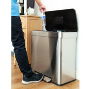 Qualiazero QZ10040 16 Gallon Dual Compartment Step On Kitchen Trash Can, Stainless Steel