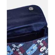 Free Assembly Women's Beaded Argyle Flap Shoulder Bag, Blue, Magnetic Closure, 9.75 in Strap Drop