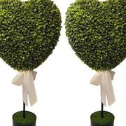 My Texas House Boxwood Heart Topiaries with White Bow, Green, 32 in, 2 Count