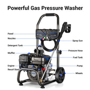 Efurden Gas Pressure Washer, 3500 PSI, 2.3 GPM, 209CC 7HP Engine, 4 Quick Connect Nozzles, 25FT Hose, Soap Tank, Black