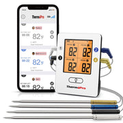 ThermoPro TP25W Bluetooth Grill Meat Thermometer, 4 Stainless Steel Probes, 650ft Wireless Range, Backlit LCD Display, Rechargeable Battery, Black/Red