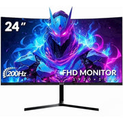 ZZA 24 Inch Curved Gaming Monitor, 200Hz Refresh Rate, 1ms Response Time, FHD 1080P Frameless Display, AMD FreeSync, Eye Care Technology, DisplayPort & HDMI, VESA Mount, Black