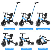 XJD AS106 7-in-1 Toddler Bike with Push Handle for 1 Year to 4 Years Old Kids, Blue
