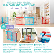 Regalo 2-in-1 Super Wide Baby Safety Gate and Play Yard, 192-Inch Coverage, Red White Blue, Ages 6-24 Months, 1372