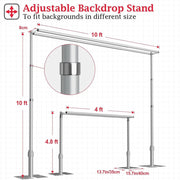 Emart Photo Studio Background Stand, Heavy Duty Double Crossbar, Adjustable 10x10ft, Silver