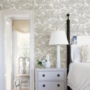 Chesapeake Spinney Grey Toile Prepasted Wallpaper, Coated Heavyweight Paper, Washable, Strippable, 20.5-in by 33-ft Roll, 56.4 sq. ft., 3115-12541