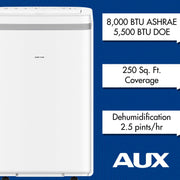 AuxAC MF-08KC Portable Air Conditioner with Dehumidification 5500 BTU (8000 BTU ASHRAE) White