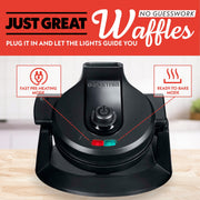 Gourmia Dual Pour Belgian Waffle Maker, 5 Shade Settings, Nonstick Plates, Compact Upright Storage, 800W, Black, GWM468
