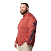 Columbia PFG Terminal Tackle Hoodie, Men's Long Sleeve Athletic Sweatshirt, Omni-Shade UPF 50 Sun Protection, Omni-Wick Moisture Wicking, Dusty Crimson/Nocturnal Logo, Relaxed Fit, 153617