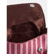 Free Assembly Beaded Striped Shoulder Bag, Pink, Compact with Magnetic Flap Closure and 9.75-Inch Shoulder Strap