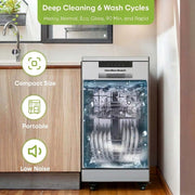 Hamilton Beach Portable Dishwasher, 8 Place Settings, 18 Inch Compact, Stainless Steel Interior, 6 Wash Cycles, Quick Faucet Connection, Rolling Caster Wheels