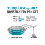 Gotham Steel 3-Pc. Nonstick With Stay Cool Handles 3-Pc. Aluminum Dishwasher Safe Non-Stick Frying Pan - BLUE ONE SIZE