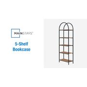 Mainstays MS1525004710001  5-Shelf Metal and Wood Open Bookcase with Arch-Style Top, Warm Walnut Finish