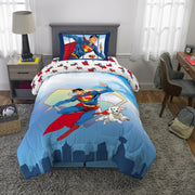 Franco Manufacturing Co., Superman Kids Twin Bedding Set, Reversible Comforter, 4-Piece, Polyester Microfiber, Blue
