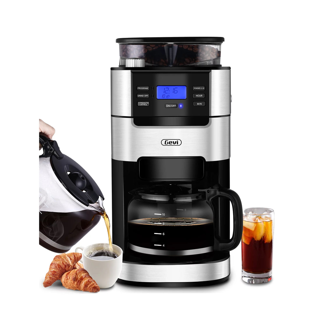 Gevi 10-Cup Programmable Grind and Brew Coffee Maker - New Damaged Box