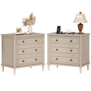 Bestier Farmhouse Nightstand Set of 2 with 3 Drawers, Integrated Charging Station, Distressed Oak Finish, 30-Inch Tabletop, US-B202176H-SN