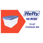 Hefty HI-RISE 72 Quart Large Latching Clear Plastic Storage Bin with Stackable Blue Lid