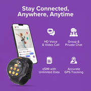myFirst Fone R2 Kids Smartwatch Phone with Real-Time GPS Tracking, Two-Way Video Calls, SOS Button, 1.3-Inch AMOLED Display, 5MP Camera, Heart Rate Monitor, Music Player, Acai Purple