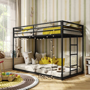 Furniture of America Veric Kids Twin Over Twin Low Profile Bunk Bed, Black Metal Frame, Noise-Reduction Slats, Reversible Ladder