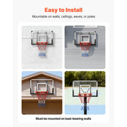 KFFKFF Wall-Mounted Basketball Hoop, 44-Inch Polycarbonate Backboard, Durable Steel Frame, Reinforced Nylon Net, Adjustable Height, Indoor and Outdoor Use, M008