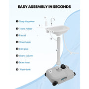 Kohree KR3131-WR Portable Sink Hand Wash Station with Electric Pump, 19L Capacity, USB/Battery Powered, Large Wheels, Soap Dispenser, Towel Holder