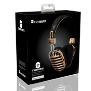 I-MEGO Headphones, Throne Gold, Leather Headband and Soft Pouch, Gold