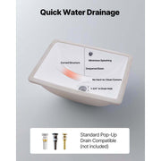 KFFKFF Rectangular Undermount Bathroom Sink, White Ceramic Basin with Overflow, 18.11 x 12.99 in, 0317