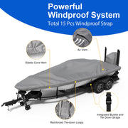 Agricasst 22-24FT Trailerable Boat Cover Set, Heavy-Duty 1200D Waterproof Tarp with Motor Cover, 15 Adjustable Straps, Gray