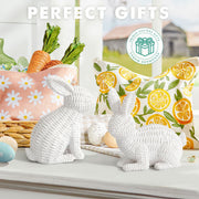 Ayieyill Easter Rabbit Decor, 2 Pcs White Resin Rattan Bunny Ornaments, 6.3 in