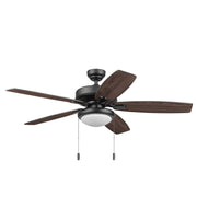 Honeywell Blufton 52 Inch Traditional Black Indoor Outdoor Ceiling Fan with Reversible Blades, Frosted Glass Light Kit, Three-Speed Motor, 4-Inch Downrod