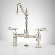 Signature Hardware 329220 Bridge Bathroom Faucet with Lever Handles and Pop-Up Drain Assembly, Brushed Nicke