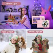 Wednkoly WED-60388 Digital Camera Kids Camera FHD 1080P 44MP Vlogging Camera with 16X Digital Zoom Portable Mini Digital Camera for Kids Teens Seniors with 32GB Card (Pink)