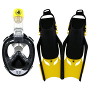 Body Glove BG22050SET-S/M-BLKYLW Aire Full Face Snorkel and Fins Set for Adults, Anti-Fo, S/M, Black/Yellow