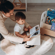 WoodandHearts Montessori Wooden Adam Bookshelf for Toddlers, 2-Shelves, White and Natural Birch Plywood, Minimalist Design, 22in x 9.8in x 14.5in, AAFG008