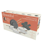 Beautiful 19206 12pc Ceramic Non-Stick Cookware Set, White Icing by Drew Barrymore