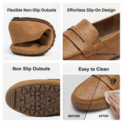 Ecetana Women's Penny Loafers Slip-On Flats, Lightweight Brown Leather Walking Driving Shoes