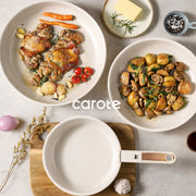 Carote A14343 4 Pieces Ceramic Pans Set, Nonstick Skillets with Detachable Handles, Oven Safe, Induction Compatible, Stackable, Cream White